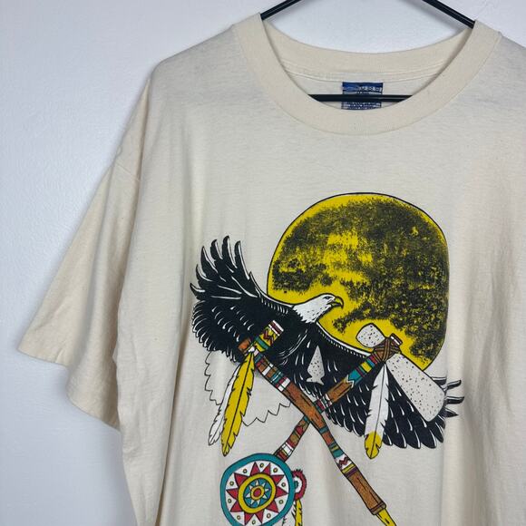Vintage Umbro Mens Eagle Tomahawk Moon Single Stitch Crewneck Beige T-Shirt XL - Picture 3 of 11